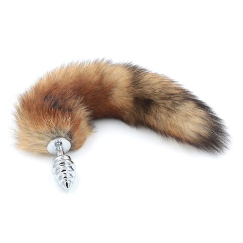 Screw Plugs Red Fox Tail Spiral Butt Anal Plug 35cm Long Real Fox Tails