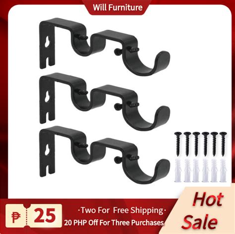 3pcsset Curtain Rod Brackets Heavy Duty Double Rod Holders Durable