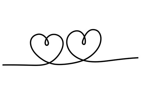 Two Hearts Romantic Continuous One Line Drawing Connecting Two Hearts