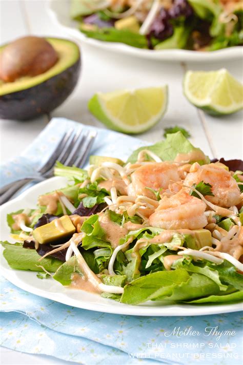 Mound the salad on 4 large plates and serve at once. Thai Shrimp Salad with Peanut Dressing | Mother Thyme