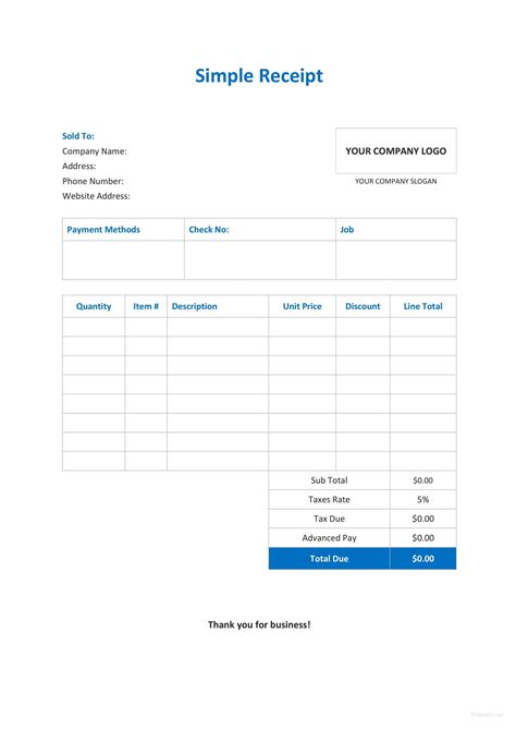 Editable Receipt Template Free