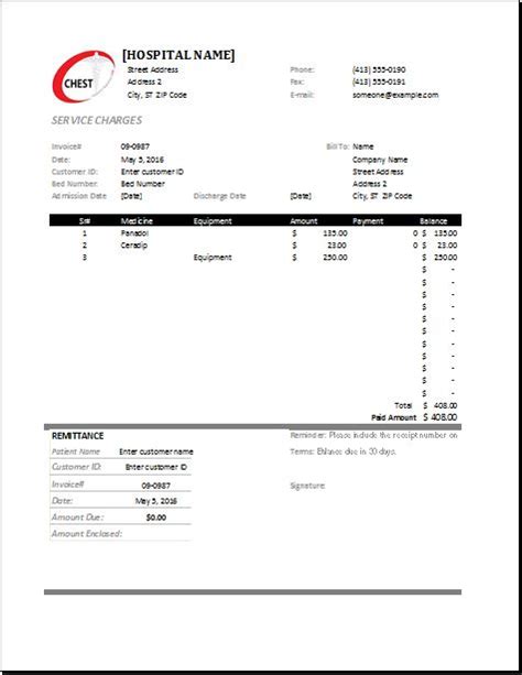 Ms Excel Medical Invoice Template Word And Excel Templates