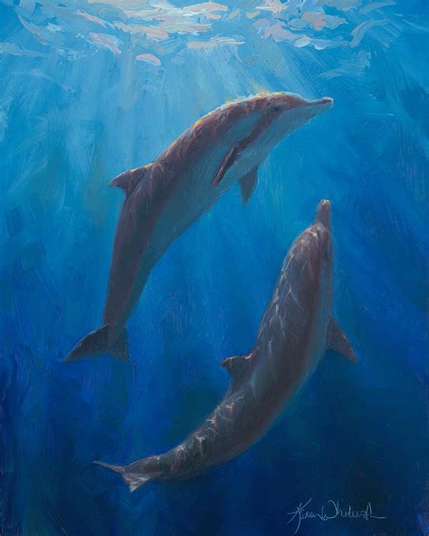Dolphin Dance Underwater Whales Painting By Karen Whitworth