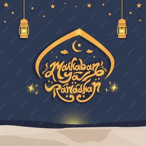 Premium Vector Marhaban Ya Ramadhan Calligraphy Hand Lettering Logo