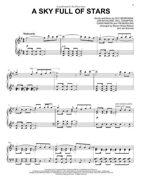 The Piano Guys A Sky Full Of Stars Sheet Music Chords Download Page Printable Cello And