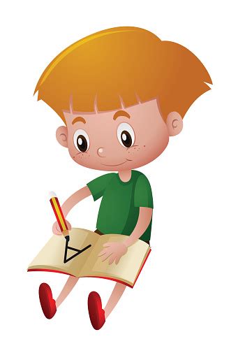 Ilustración De Niño Escribiendo En Cuaderno Y Más Vectores Libres De