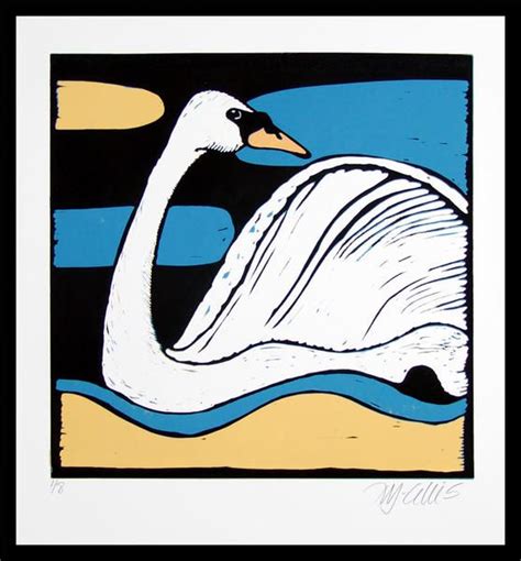 Swan Print By Printmaker Mariann Johansen Ellis Linocut Bird Prints