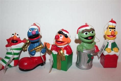 Sesame Street Ornaments Set Of 5 Bert Ernie Oscar By Talesoftime