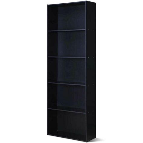 Costway 67 In Black Wood 5 Shelf Standard Bookcase With Storage