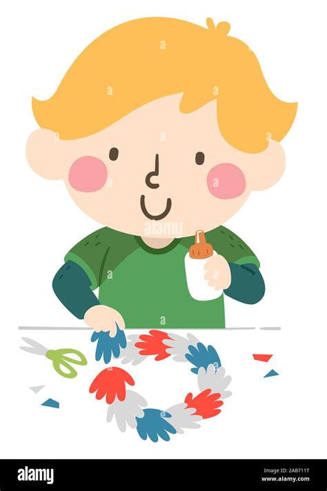 Illustration Of A Kid Boy Making A Hand Print Wreath Using Hand Paper