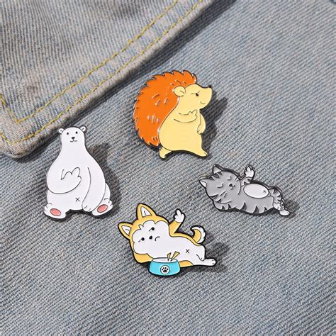 Middle Finger Animal Enamel Pin Funny Dog Cat Hedgehog Polar Bear