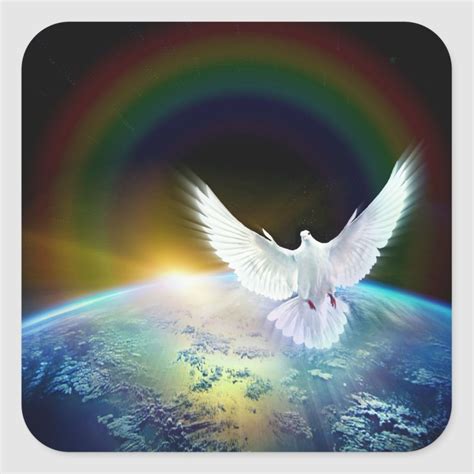 Dove Of Peace Holy Spirit Over Earth With Rainbow Square Sticker Artofit