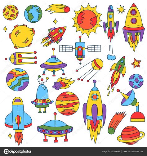 We use color markers to. Outer space cute doodles collection — Stock Vector ...