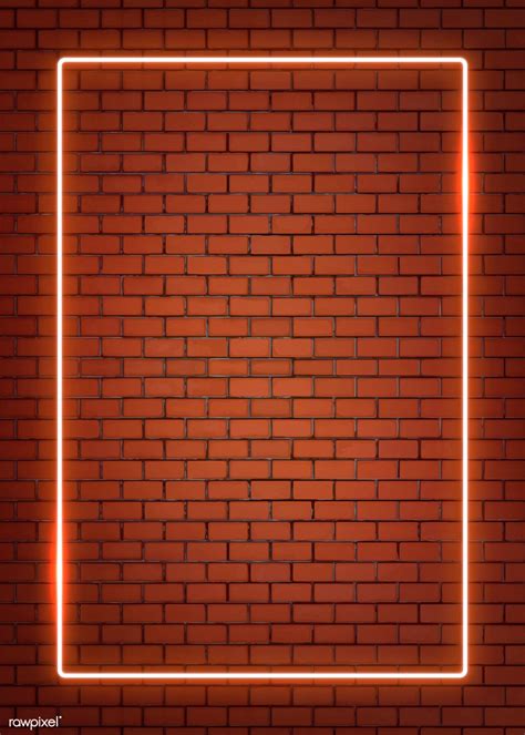 Rectangle Orange Neon Frame On An Orange Brick Wall Vector Premium