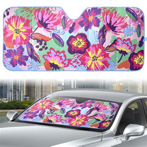Auto Drive Automotive Windshield Floral Folding Sun Shade 1 Pack 63x 285
