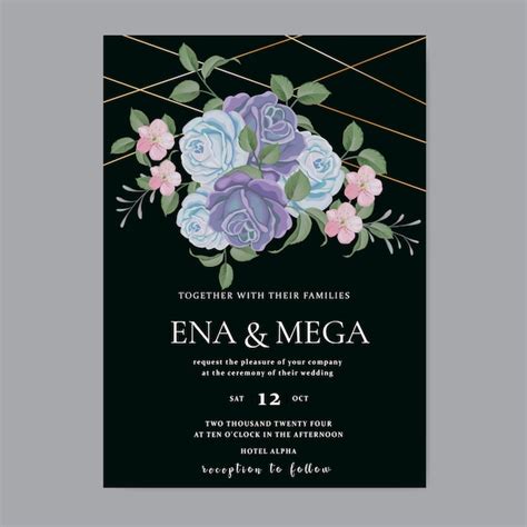 Premium Vector Elegant Wedding Card Template With Classic Blue Floral