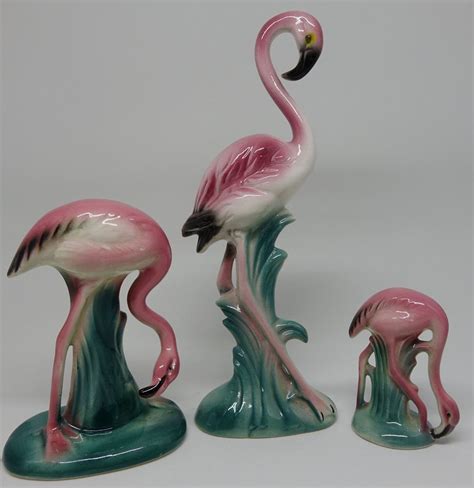 Rare Vintage Flamingo Figurines 3pc Set Japan Florida Decor Vintage