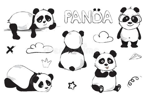 Cute Panda Bear Vector Illustration Black And White Stock Vector