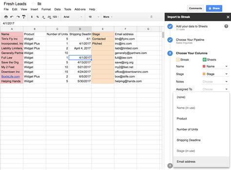 Create an interface for customizing tables in sheets. Import (and update!) Streak from Google Sheets - Streak