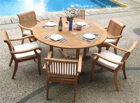 Round 6 seater outdoor dining table. Teak Dining Set:6 Seater 7 Pc - 60" Round Table And 6 ...