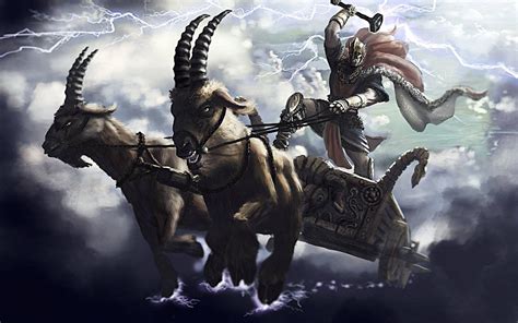 Thor And His Goats Tanngrisnir And Tanngnjóstr Calling The God And