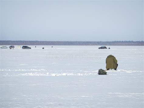Fishermen On A Frozen Lake Ice Fishing Stock Photo Image Of Frozen