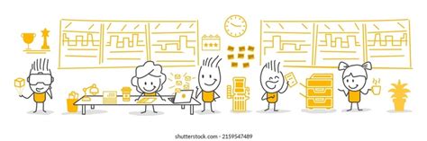 Stick Figures Office Life Interior Busy Stock Vector Royalty Free