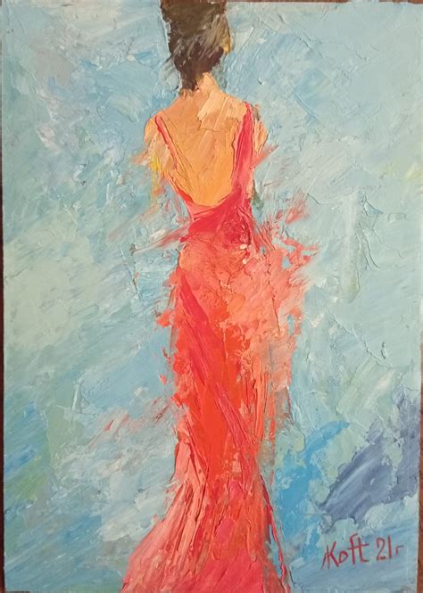 Lady In A Red Dress Oil Painting Miniature Impressionism Etsy