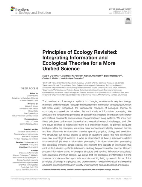 Pdf Principles Of Ecology Revisited Integrating Information And