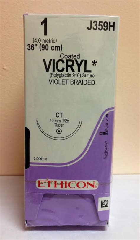 Ethicon J359h Coated Vicryl Suture Taper Point Absorbable Ct 40mm ½