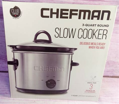 3 Quart Round Slow Cooker Stainless Steel Chefman Removable Crock