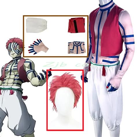 Anime Akaza Cosplay Costume Men Akaza Uniform Waistcoat Stripe Suit