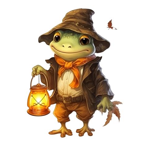 Cute Halloween Pumpkin Head Frog Illustration Carrying A Lantern