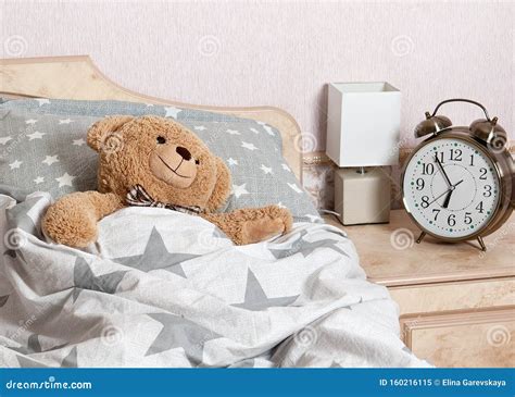 A Teddy Bear Sleeping In The Bed Stock Image Image Of Relaxation Bedroom 160216115