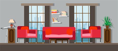 Interior Living Room Home Furniture Design Modern House Apartment Sofa Vector Flat Bright