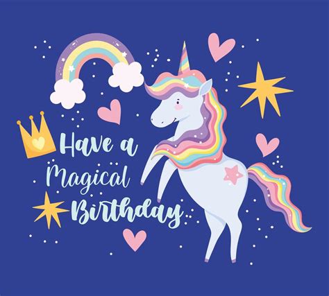 Birthday Card With Colorful Magic Unicorn 1377217 Vector Art At Vecteezy