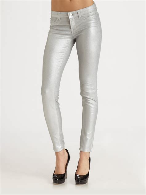 Lyst J Brand Super Skinny Coated Jeans In Metallic