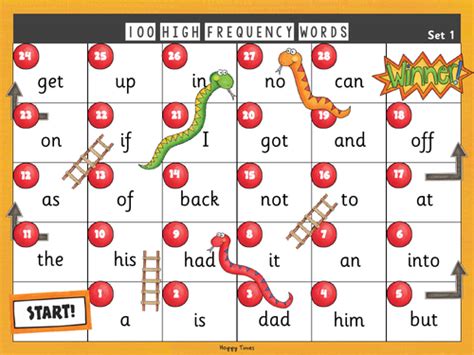 100 High Frequency Words Snakes And Ladders Teaching Resources
