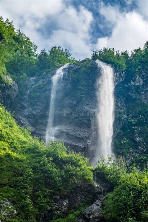 Views Of The Green Mountains With The Highest Waterfall Stock Image