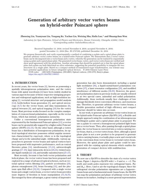 Pdf Generation Of Arbitrary Vector Vortex Beams On Hybrid Order Poincaré Sphere