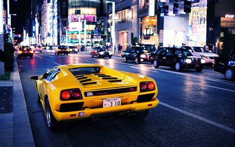 Wallpaper Japan City Night Urban Traffic Sports Car Yellow Cars