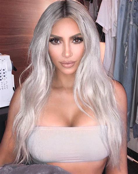 Pinterest Deborahpraha ♥️ Kim Kardashian With Platinum Silver Blonde Hair Color Kim