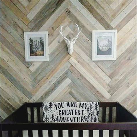 Herringbone Wood Pallet Wall Is An Amazing Accent Wall For Babys Crib
