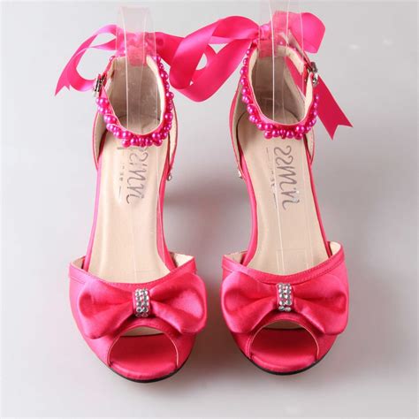 Buy Fashion Hot Pink Med Low Heel Sandals Dorsay Crystal Heels Wedding Party