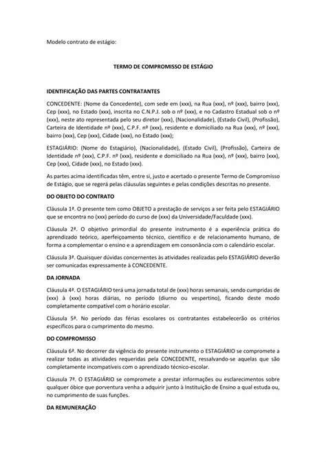 Pdf Termo De Compromisso De EstÁgio IdentificaÇÃo · Modelo Contrato