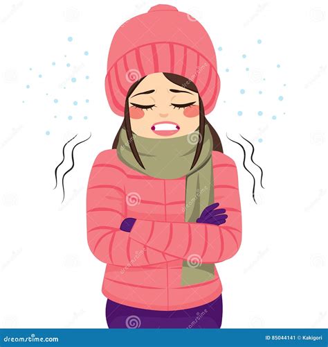 Woman Freezing Winter Clothes Stock Vector Illustration Of Pink