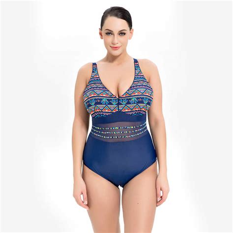 plus size one piece swimsuit geometric print swimwear 2018 women push up swim suit mesh monokini