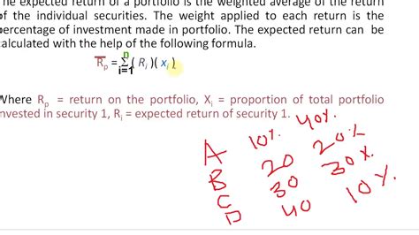 The basic expected return formula involves multiplying each asset's weight in the portfolio by its expected return, then adding. Lecture 45: What is the Expected Return of a Portfolio ...