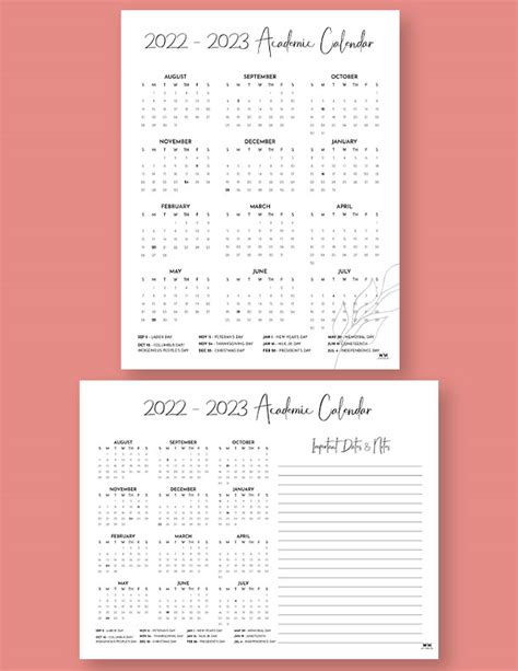 2022 2023 Academic Calendars 15 Free Printables Printabulls