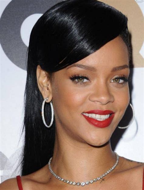 New Pictures Of Rihanna With Her Long Straight Black Hairstyle With